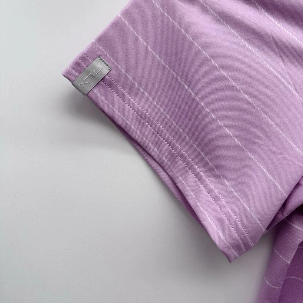 RLX Ralph Lauren Mens L Lightweight Airflow Striped Golf Polo Shirt Purple White